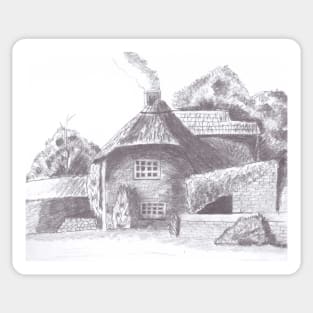 Thatched Cottage in Pencil Sticker